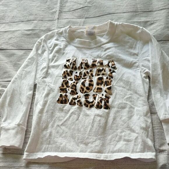 Port and Company Other - Port and Company Kids' White Long Sleeve Tee with Leopard Print